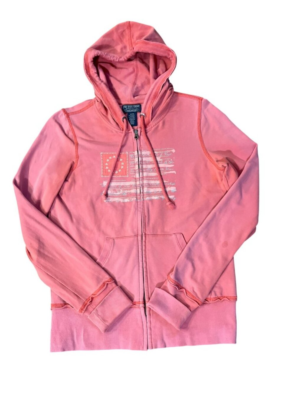 Polo Jeans Company Ralph Lauren Womens M Zip-Up Hoodie Flag Graphic Used - Picture 3 of 13